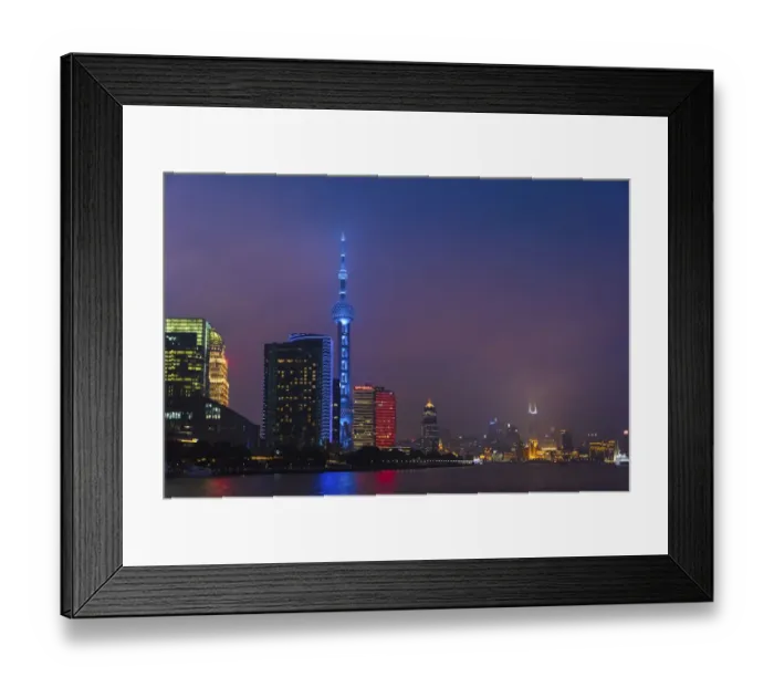 Framed Print : Night view of Oriental Pearl TV Tower and high-rises by Huangpu River, Pudong, Shanghai