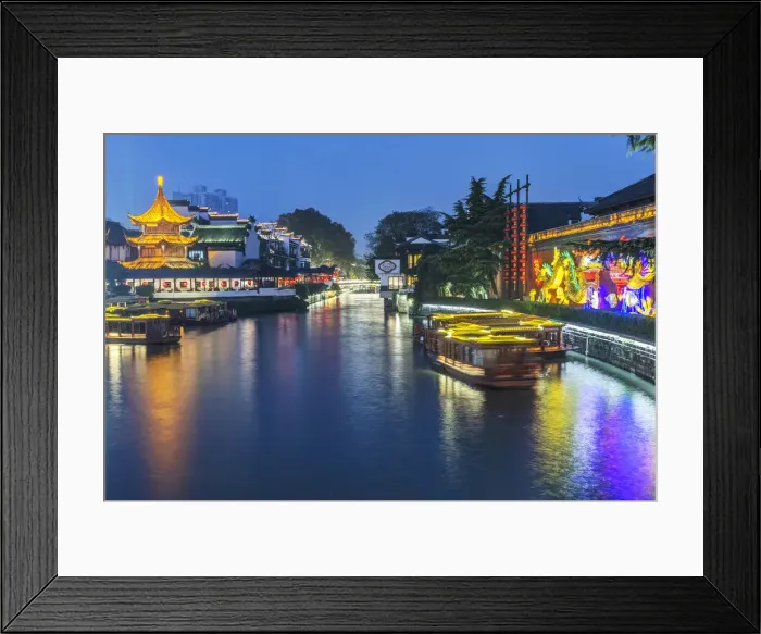 Framed Print : China, Jiangsu, Nanjing. Qinhuai River at Twilight