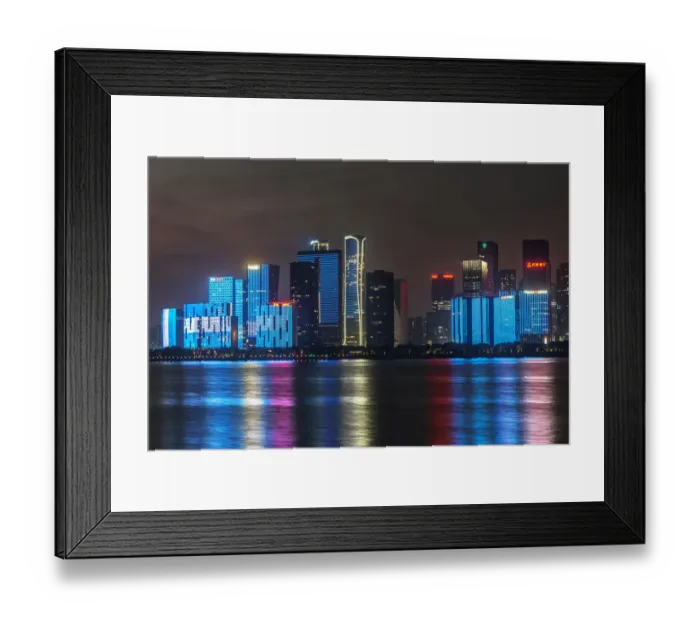 Framed Print : China, Zhejiang, Hangzhou. City skyline at twilight Framed Print : China, Zhejiang, Hangzhou. City skyline at twilight
