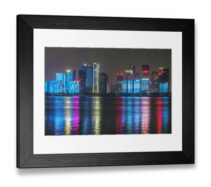 Framed Print : China, Zhejiang, Hangzhou. City skyline at twilight Framed Print : China, Zhejiang, Hangzhou. City skyline at twilight