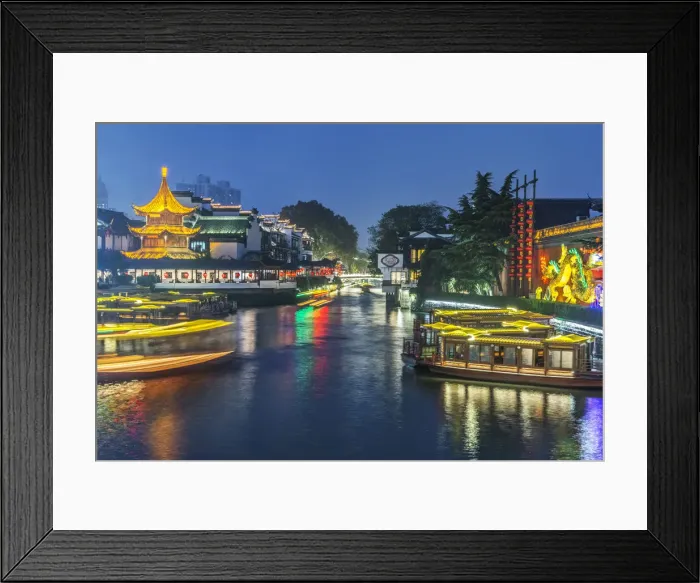 Framed Print : China, Jiangsu, Nanjing. Qinhuai River at twilight