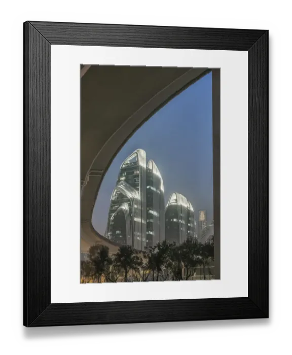 Framed Print : China, Jiangsu, Nanjing. Expressway and modern buildings near Nanjing South Station
