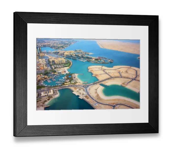Framed Print : Aerial view of new development in construction in the marina, Abu Dhabi Framed Print : Aerial view of new development in construction in the marina, Abu Dhabi