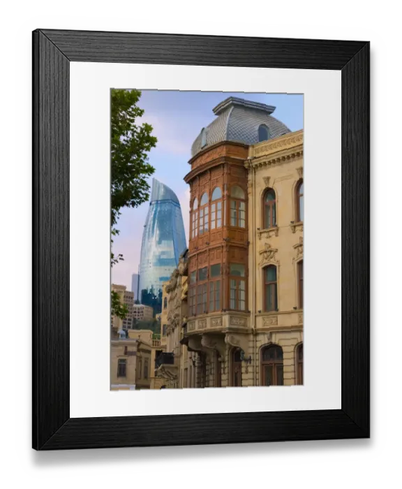 Framed Print : Old houses in the Inner City of Baku with Flaming Towers, Azerbaijan Framed Print : Old houses in the Inner City of Baku with Flaming Towers, Azerbaijan