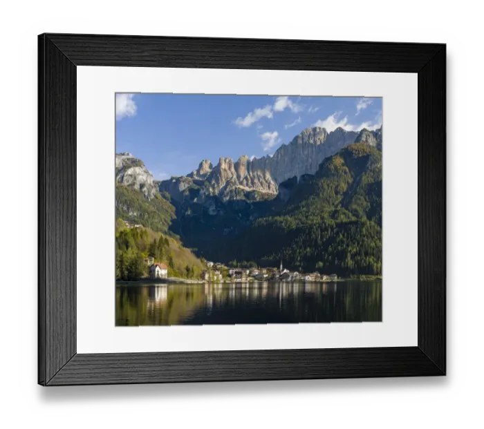 Framed Print : Alleghe at Lago di Alleghe under the peak of Civetta, an icon of the dolomites in