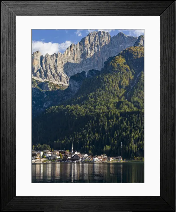 Framed Print : Alleghe at Lago di Alleghe under the peak of Civetta, an icon of the dolomites in