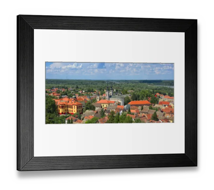 Framed Print : The Orthodox Cathedral of Saint Nicholas and red roof houses, Sremski Karlovci, Serbia