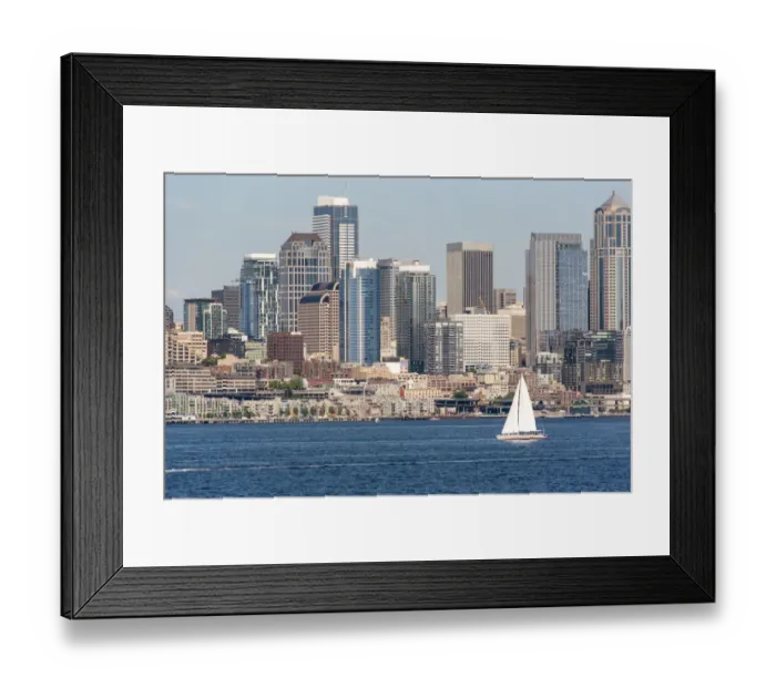 Framed Print : USA, Washington State, Seattle. Sailboat in Elliott Bay Framed Print : USA, Washington State, Seattle. Sailboat in Elliott Bay