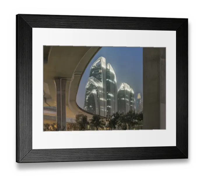 Framed Print : China, Jiangsu, Nanjing. Expressway and modern buildings near Nanjing South Station