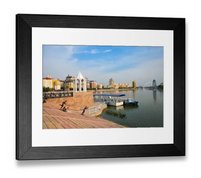 Framed Print : Cityscape along the banks of Ishim River, Astana, Kazakhstan