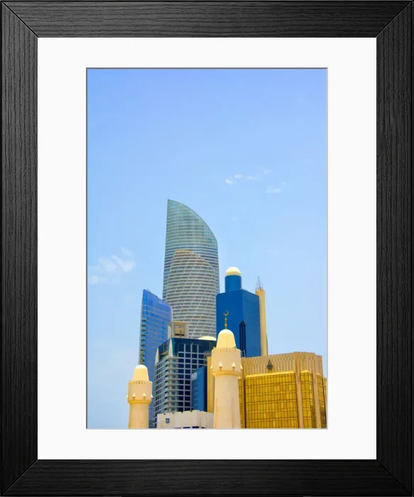 Framed Print : Mosque with modern high-rises in downtown, Abu Dhabi, United Arab Emirates Framed Print : Mosque with modern high-rises in downtown, Abu Dhabi, United Arab Emirates