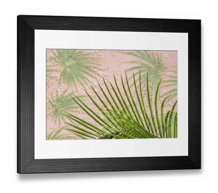 Framed Print : Areca palm in front of painter palm mural, USA