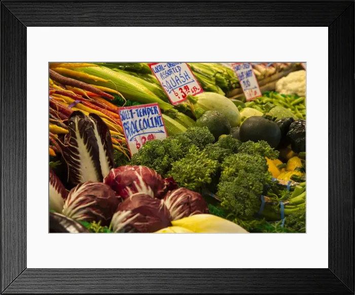 Framed Print : Fresh vegetables for sale at Pike Place Market in Seattle, Washington State