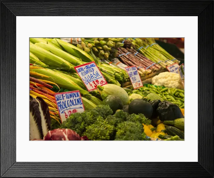 Framed Print : Fresh vegetables for sale at Pike Place Market in Seattle, Washington State