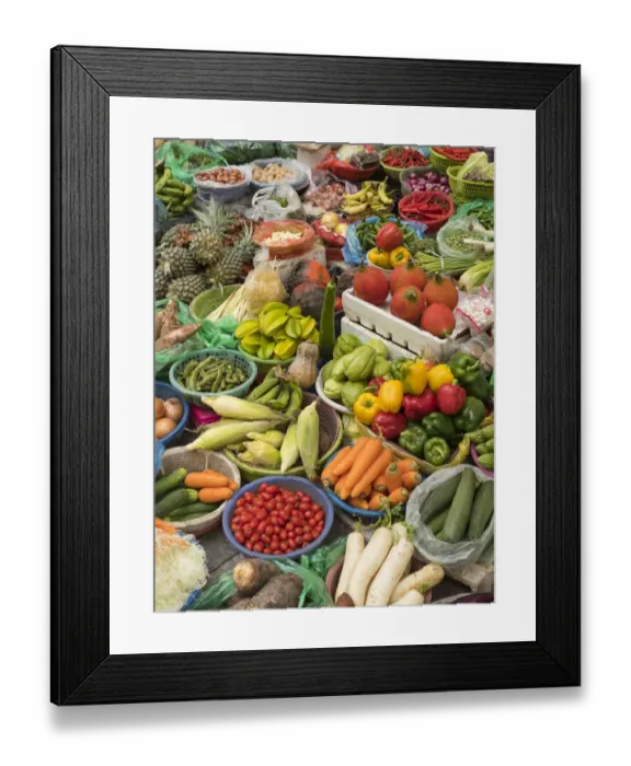 Framed Print : Vietnam, Hanoi, Old Quarter. A variety of fruits and vegetables for sale Framed Print : Vietnam, Hanoi, Old Quarter. A variety of fruits and vegetables for sale