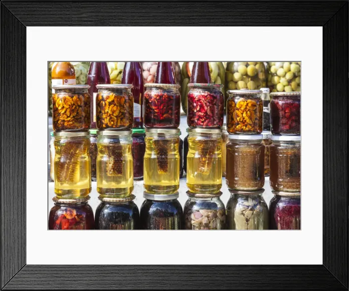 Framed Print : Azerbaijan, Vandam. Fruit market, honey and preserves