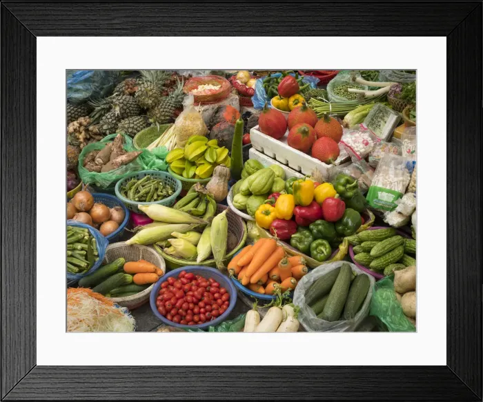 Framed Print : Vietnam, Hanoi, Old Quarter. A variety of fruits and vegetables for sale Framed Print : Vietnam, Hanoi, Old Quarter. A variety of fruits and vegetables for sale