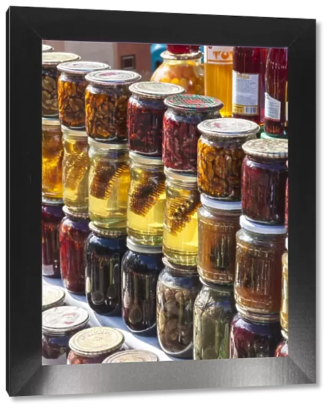 Azerbaijan, Vandam. Fruit market, honey and preserves