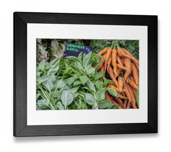 Framed Print : Basil and carrots at farmers market, USA Framed Print : Basil and carrots at farmers market, USA