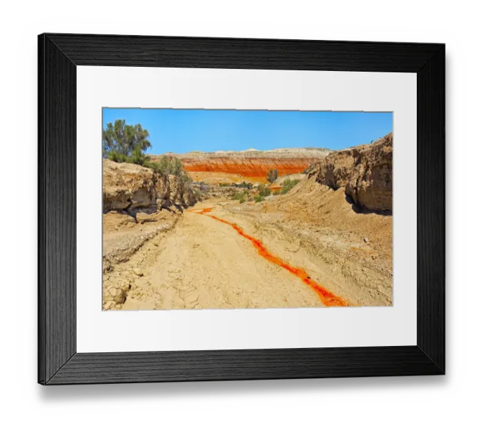 Framed Print : Red clay soil carried down by water, Aktau Mountain, Altyn-Emel National Park, Kazakhstan Framed Print : Red clay soil carried down by water, Aktau Mountain, Altyn-Emel National Park, Kazakhstan