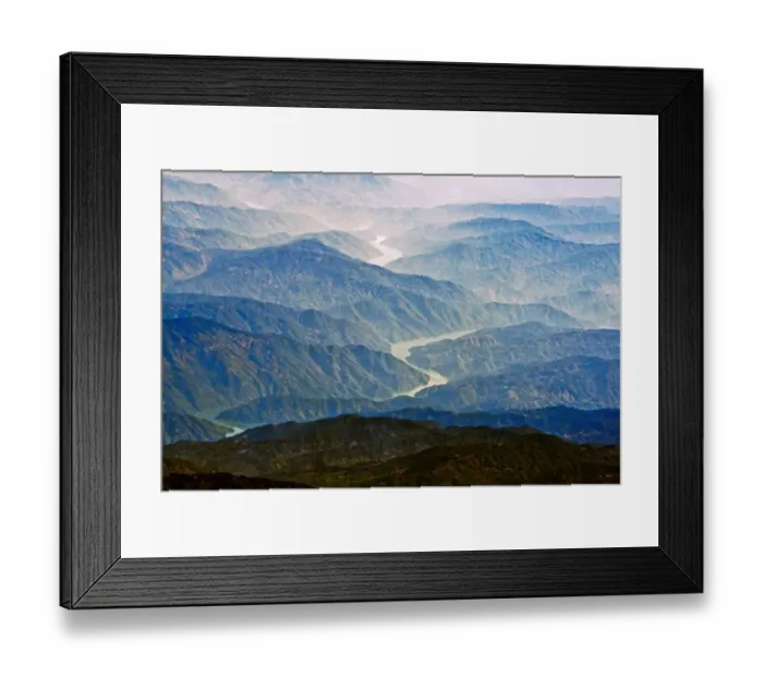 Framed Print : Aerial view of Irrawaddy River winding through the mountain, South Asia