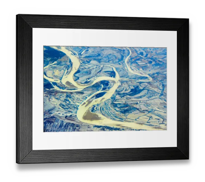 Framed Print : Aerial view of land and Songhua River covered by ice, northeast China Framed Print : Aerial view of land and Songhua River covered by ice, northeast China