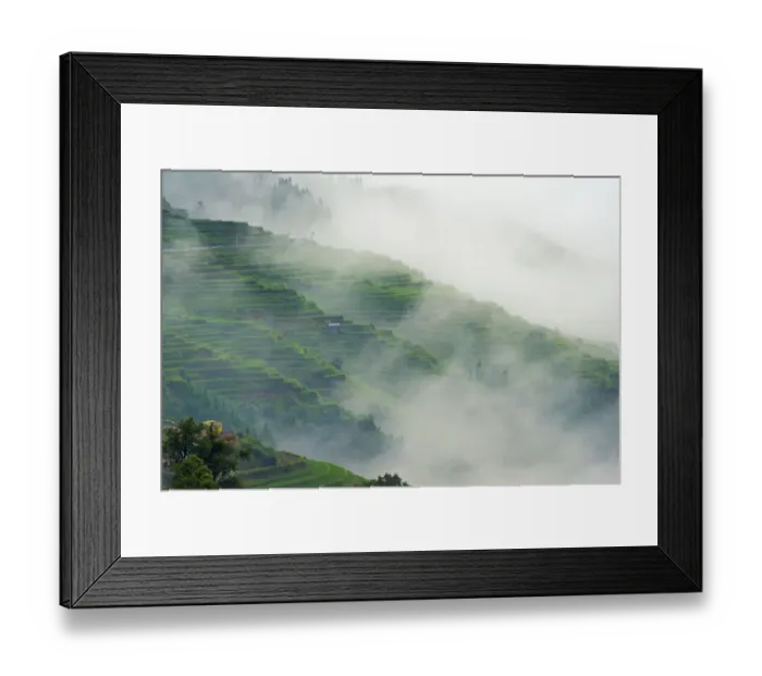 Framed Print : Village with rice terrace in the mountain in morning mist, Jiabang, Guizhou Province Framed Print : Village with rice terrace in the mountain in morning mist, Jiabang, Guizhou Province