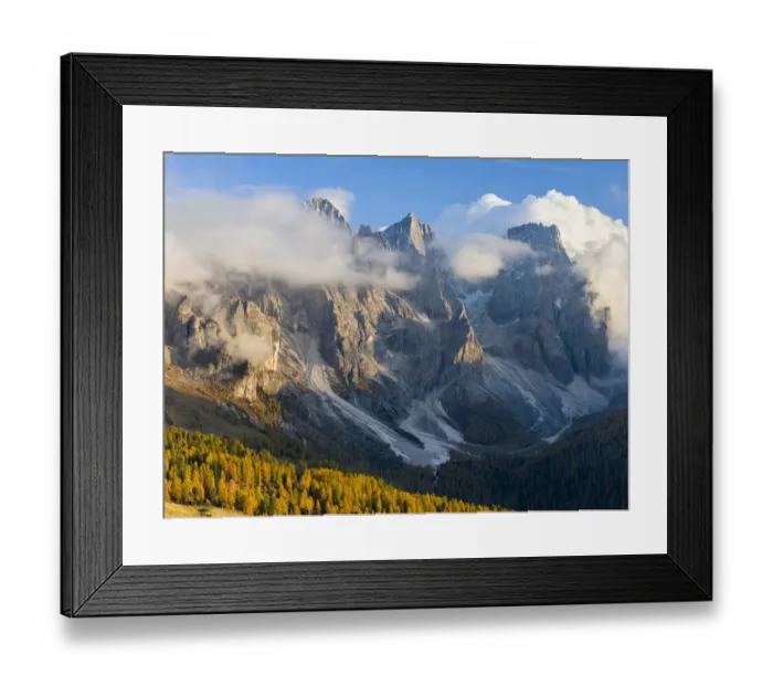 Framed Print : Cimon della Pala, Cima della Vezzana, Cima dei Bureloni. Peaks towering over Val Venegia Framed Print : Cimon della Pala, Cima della Vezzana, Cima dei Bureloni. Peaks towering over Val Venegia