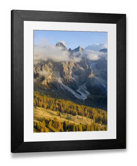 Framed Print : Cima della Vezzana, cima dei Bureloni. Peaks towering over Val Venegia Framed Print : Cima della Vezzana, cima dei Bureloni. Peaks towering over Val Venegia