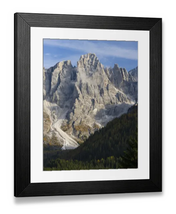Framed Print : Cima dei Bureloni. Peaks towering over Val Venegia. Pala group (Pale di San Martino