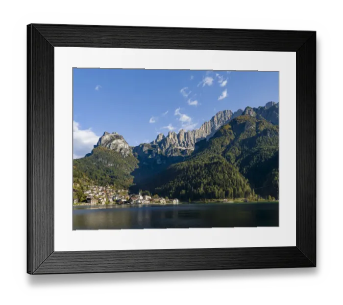 Framed Print : Alleghe at Lago di Alleghe under the peak of Civetta, an icon of the dolomites in Framed Print : Alleghe at Lago di Alleghe under the peak of Civetta, an icon of the dolomites in