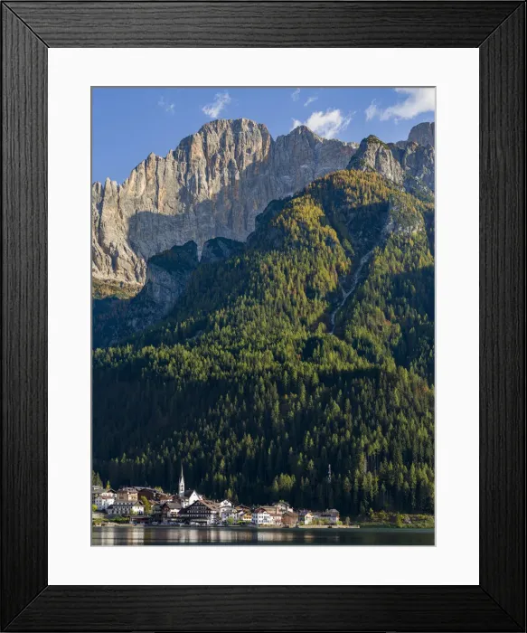 Framed Print : Alleghe at Lago di Alleghe under the peak of Civetta, an icon of the dolomites in
