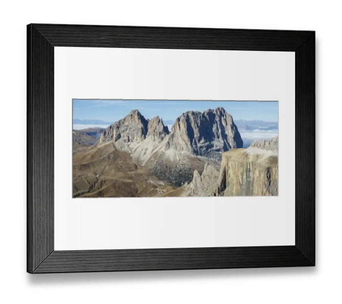Framed Print : Langkofel (Sassolungo) seen from Sella mountain range (Gruppo del Sella) in the Dolomites Framed Print : Langkofel (Sassolungo) seen from Sella mountain range (Gruppo del Sella) in the Dolomites