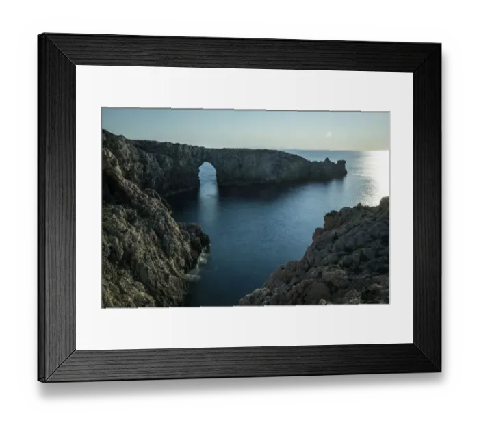 Framed Print : Spain, Menorca. Sunset at Pont d En Gil (natural arch)