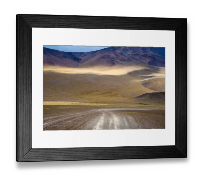 Framed Print : Tracks left by vehicles on desert land, Eduardo Abaroa Andean Fauna National Reserve