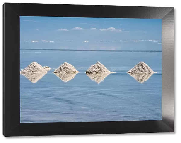 Salt cones on the reflected surface of the salt flat, Salar de Uyuni, Potosi Department