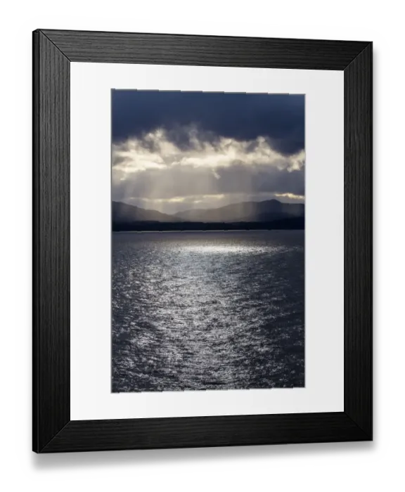 Framed Print : Chile, Patagonia, Strait of Magellan. Tierra del Fuego, rays of sunshine over the fjords