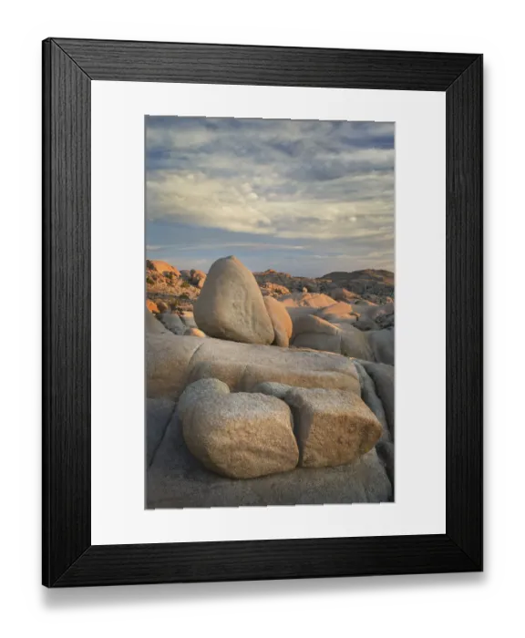 Framed Print : USA, California. Sunrise over Jumbo Rocks area of Joshua Tree National Park