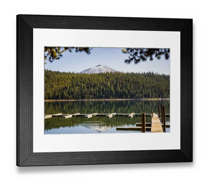 Framed Print : USA, Oregon. Sparks Lake Recreation Area, Elk Lake, docks with Mt. Bachelor