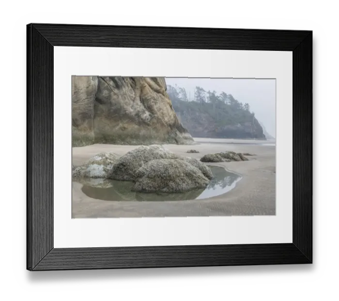 Framed Print : USA, Oregon. Hug Point State Park, foggy beach Framed Print : USA, Oregon. Hug Point State Park, foggy beach