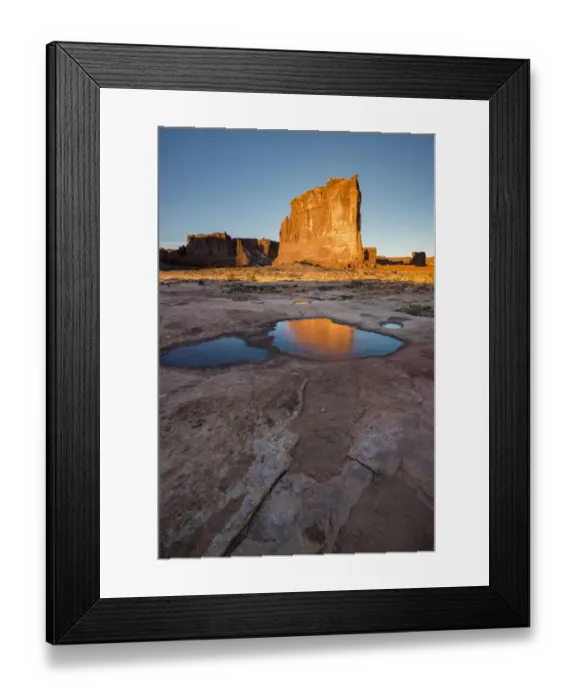 Framed Print : USA, Utah. The Organ reflected in an ice covered pool, Arches National Park