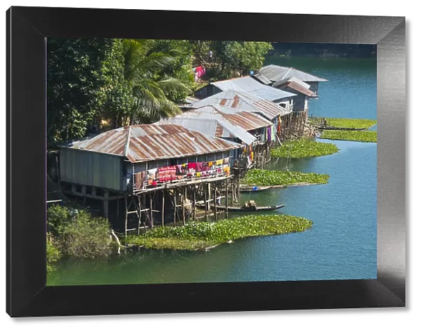Stilt houses on Kaptai Lake, Rangamati, Chittagong Division, Bangladesh