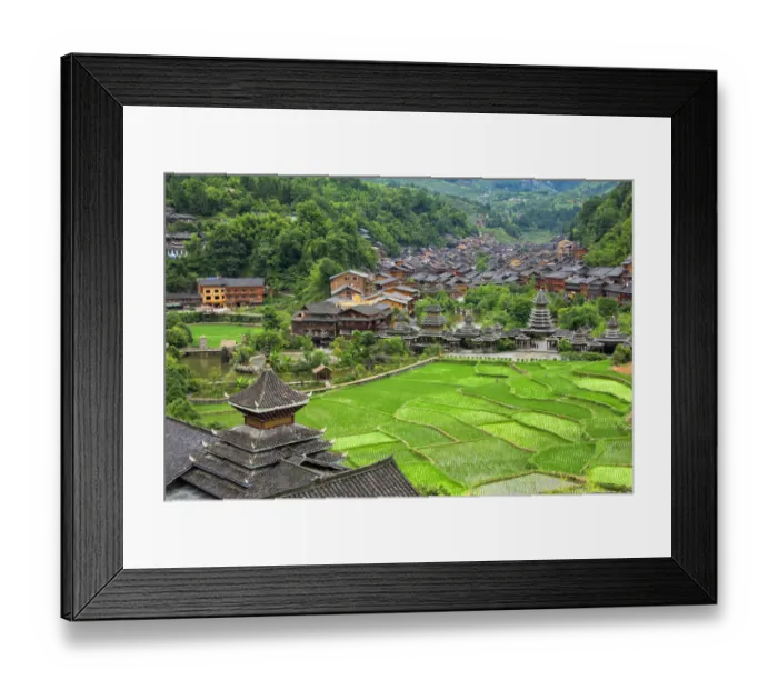 Framed Print : Dong village and rice paddy in the mountain, Zhaoxing, Guizhou Province, China