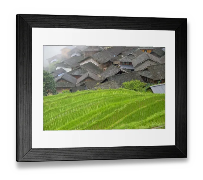Framed Print : Village with rice terrace in the mountain in morning mist, Jiabang, Guizhou Province Framed Print : Village with rice terrace in the mountain in morning mist, Jiabang, Guizhou Province