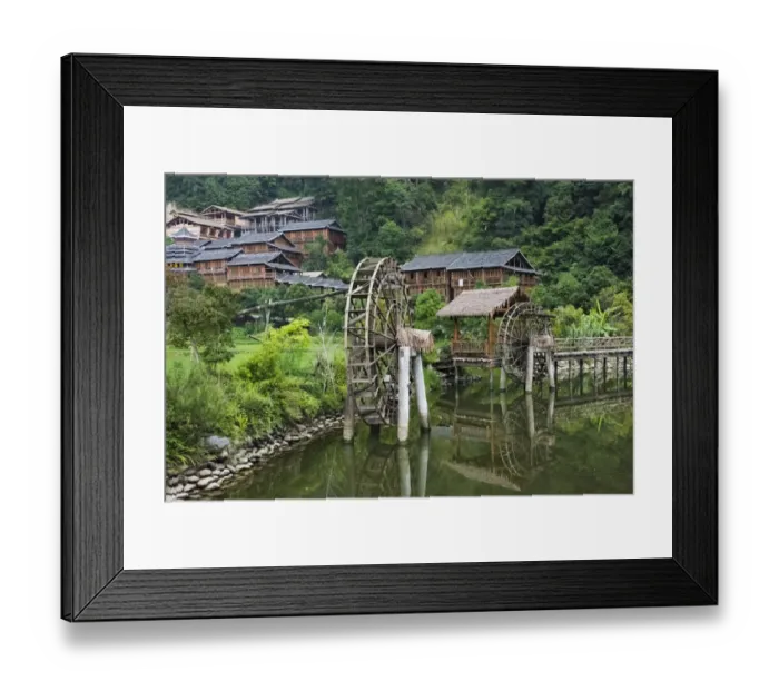 Framed Print : Waterwheel on the river in the Dong village, Zhaoxing, Guizhou Province, China