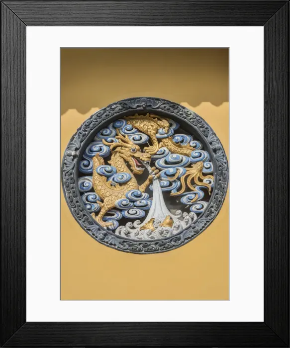 Framed Print : China, Shanghai. Jade Buddha Temple dragon bas-relief