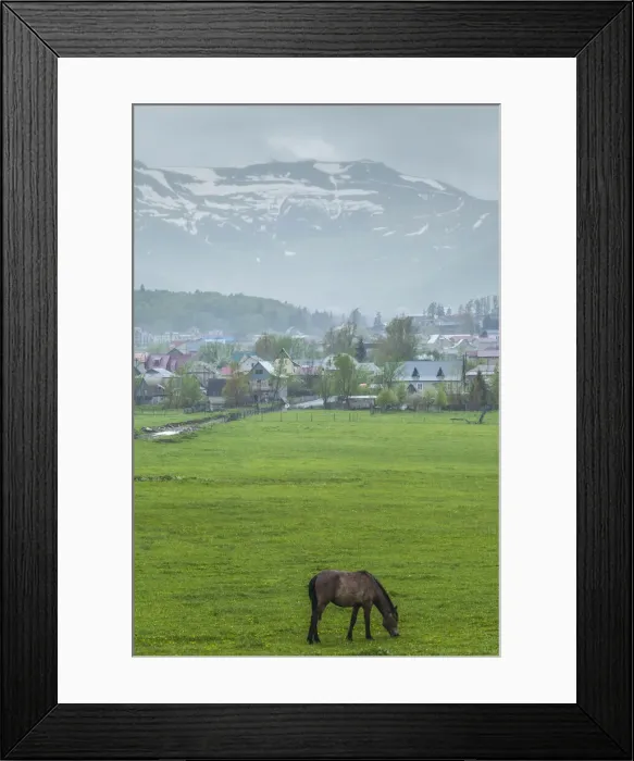 Framed Print : Georgia, Bakuriani. Ski resort town, view of town and mountains Framed Print : Georgia, Bakuriani. Ski resort town, view of town and mountains