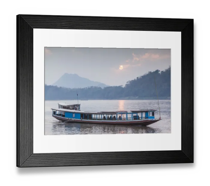 Framed Print : Laos, Luang Prabang. Riverboats on the Mekong River