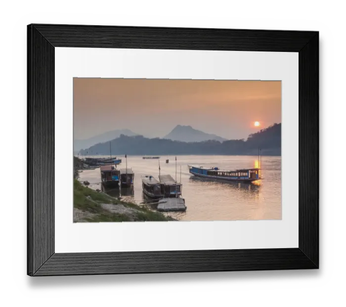 Framed Print : Laos, Luang Prabang. Riverboats on the Mekong River Framed Print : Laos, Luang Prabang. Riverboats on the Mekong River