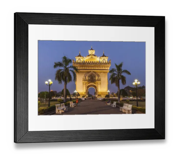 Framed Print : Laos, Vientiane. Patuxai, Victory Monument exterior at dusk